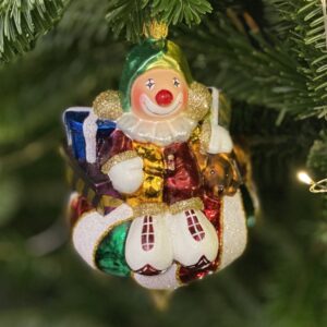 Klaun na cebulce świątecznej z prezentami