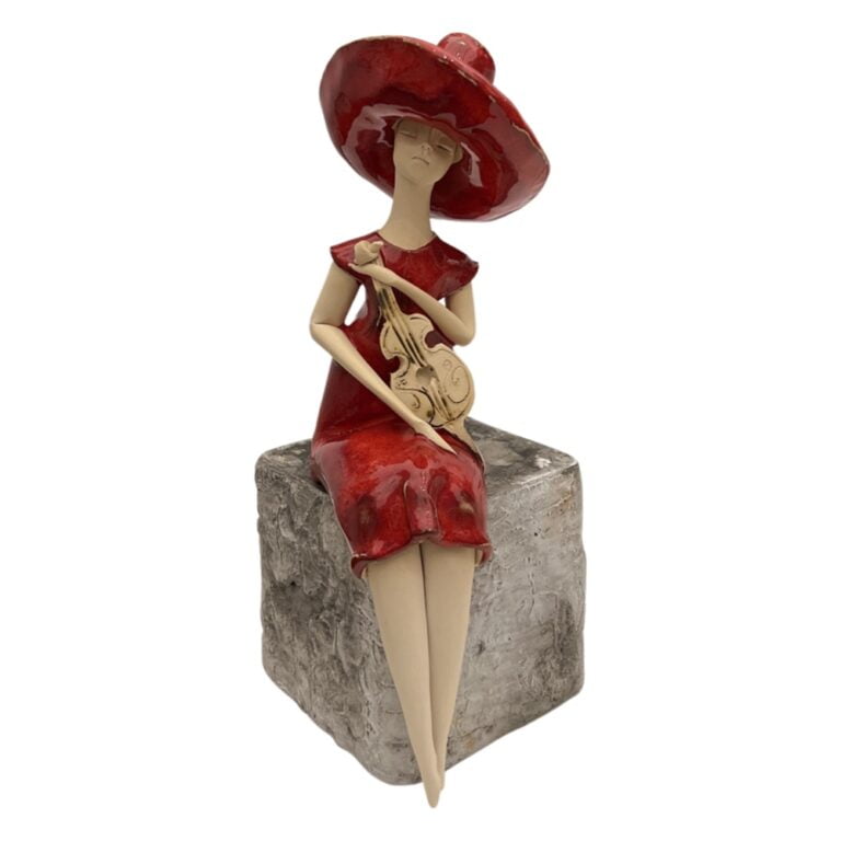 Dama w kapeluszu ze skrzypcami czerwona