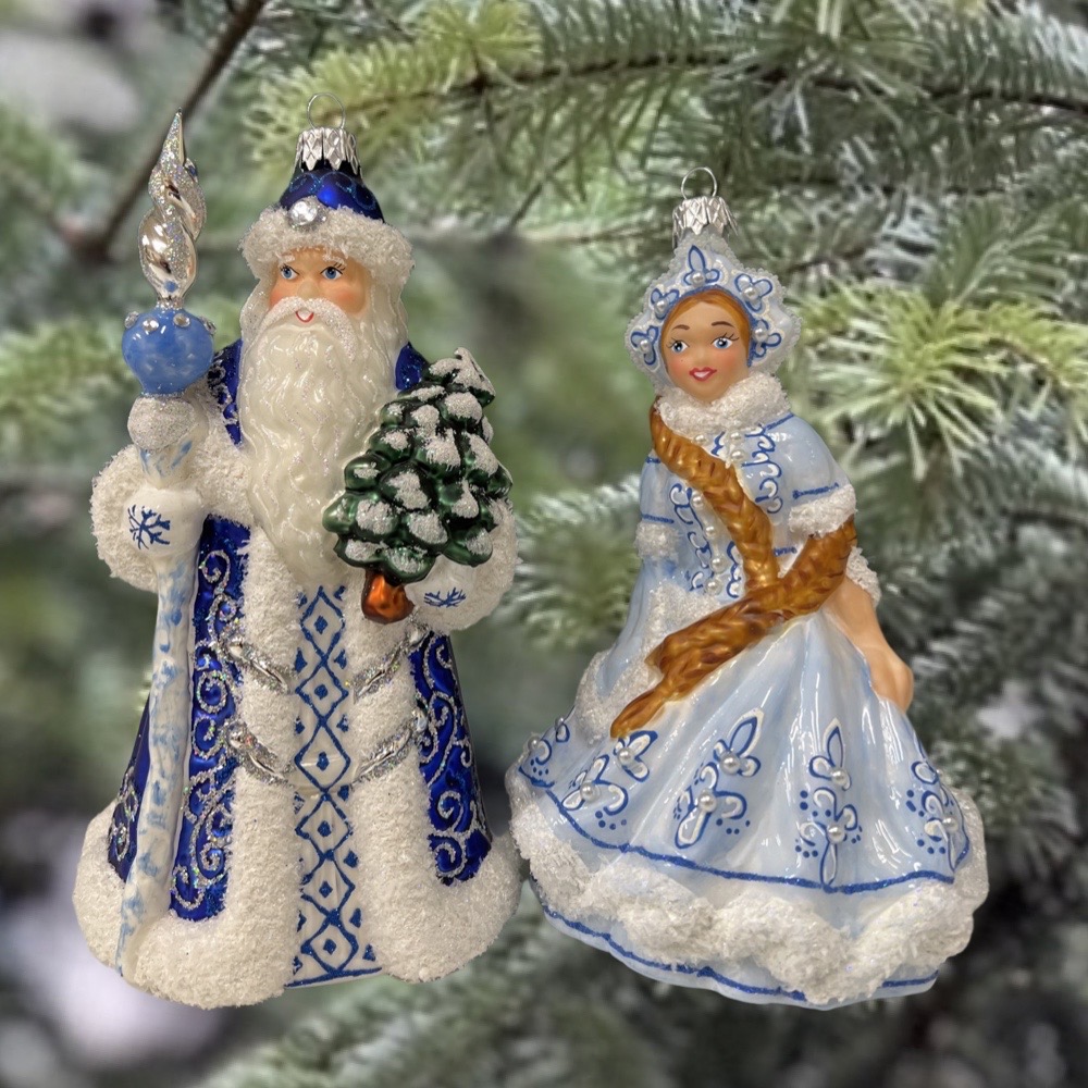 Mikołaj z wnuczką Śnieżką komplet granatowo-błękitny