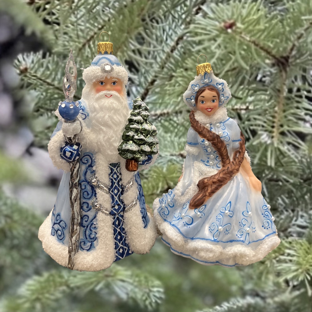Mikołaj z wnuczką Śnieżką komplet błękitny