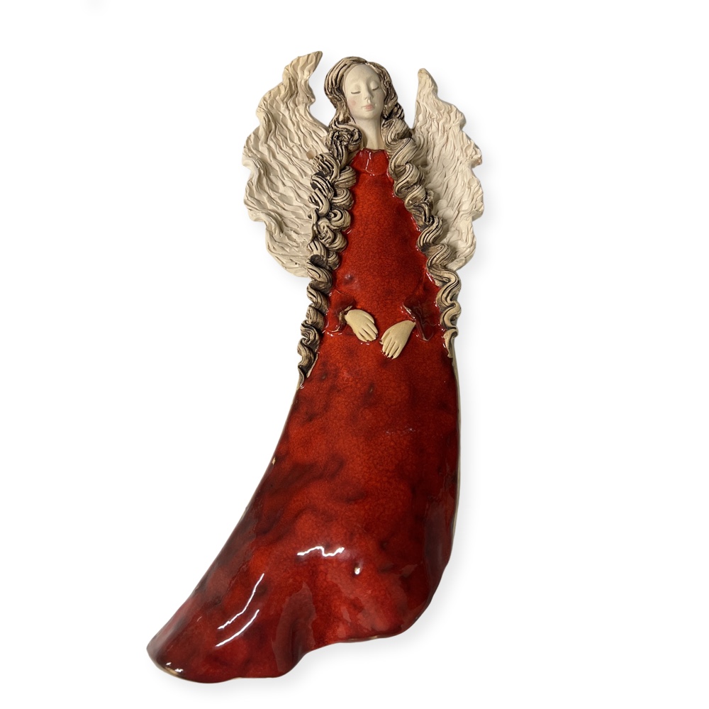 Anioł ceramiczny wiszący czerwony
