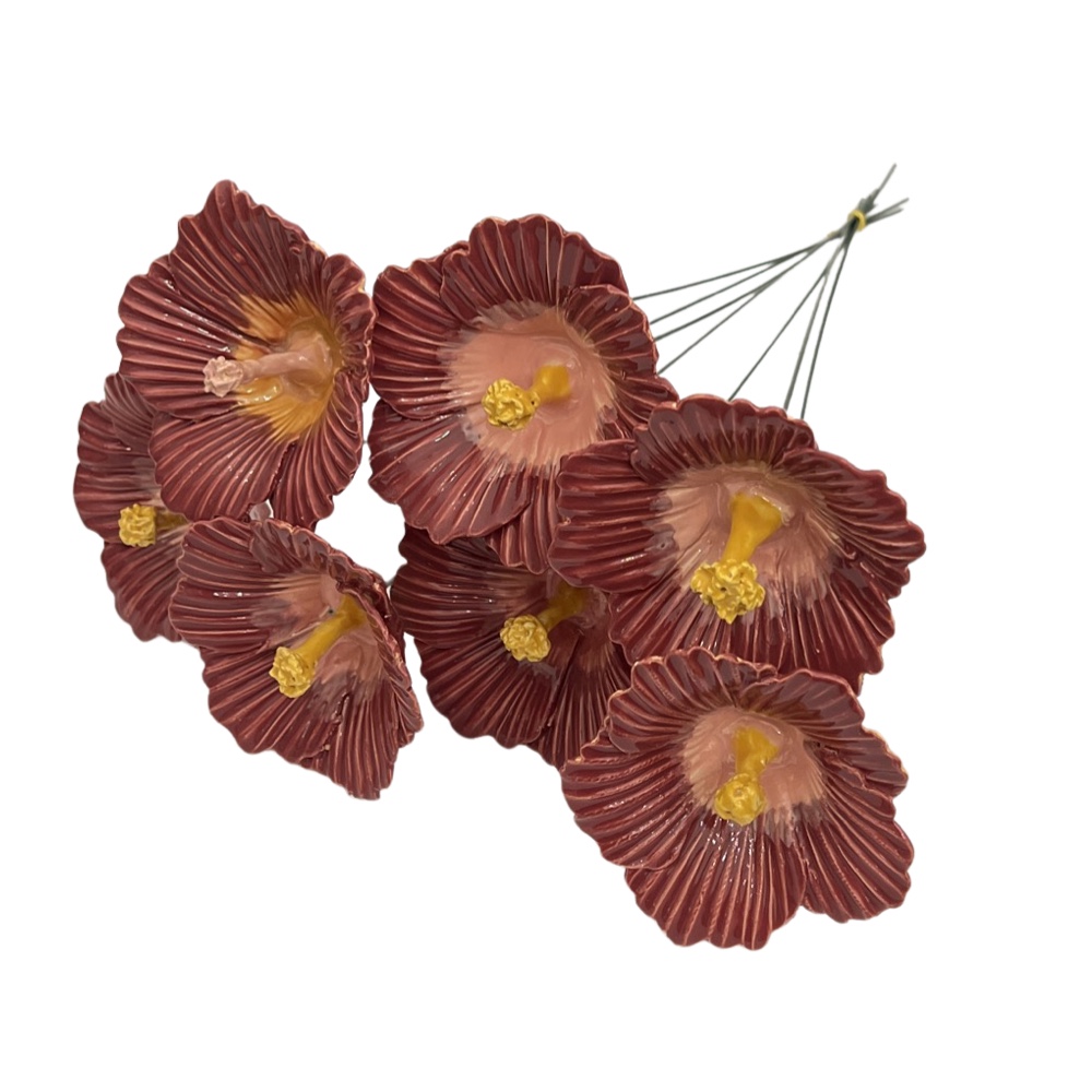 Kwiat ceramiczny Hibiskus bordowy